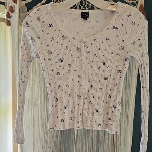 Art Class Cream Ribbed Long Sleeve Blouse